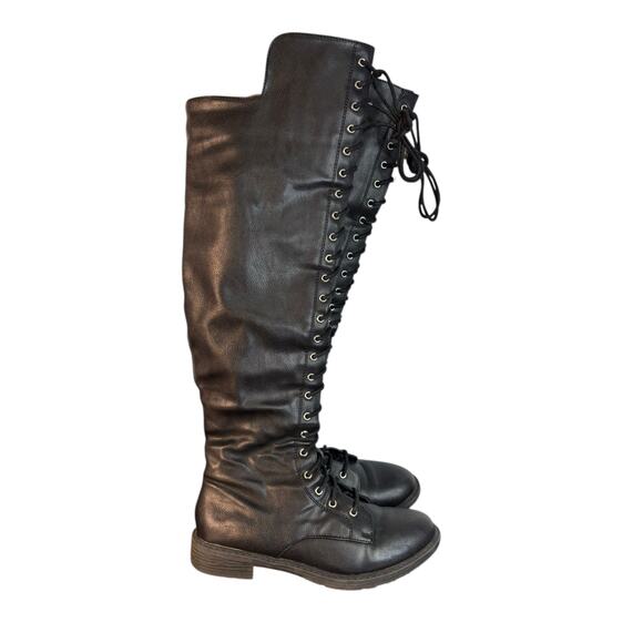 Charlotte Russe Black Faux Leather Over the Knee Lace Up Combat Boots size 6 - Picture 2 of 7
